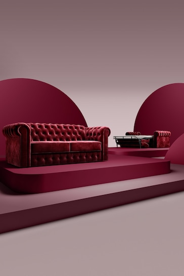 Jay-Be Luxe Velvet Shiraz Red Chesterfield 3 Seater Sofa Bed