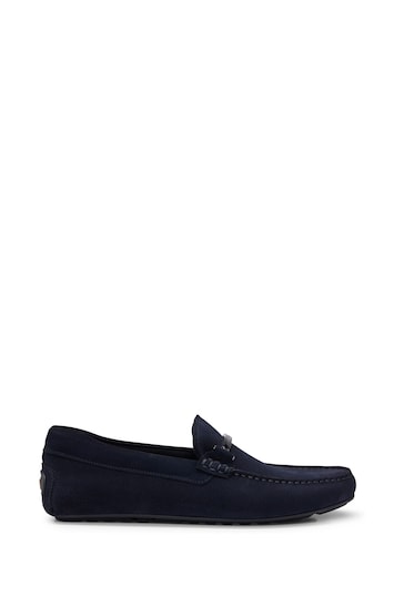 BOSS Blue Suede Moccasins With Branded Hardware And Full Lining Shoes
