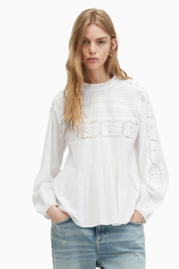 AllSaints White Elaia Embroidered Top
