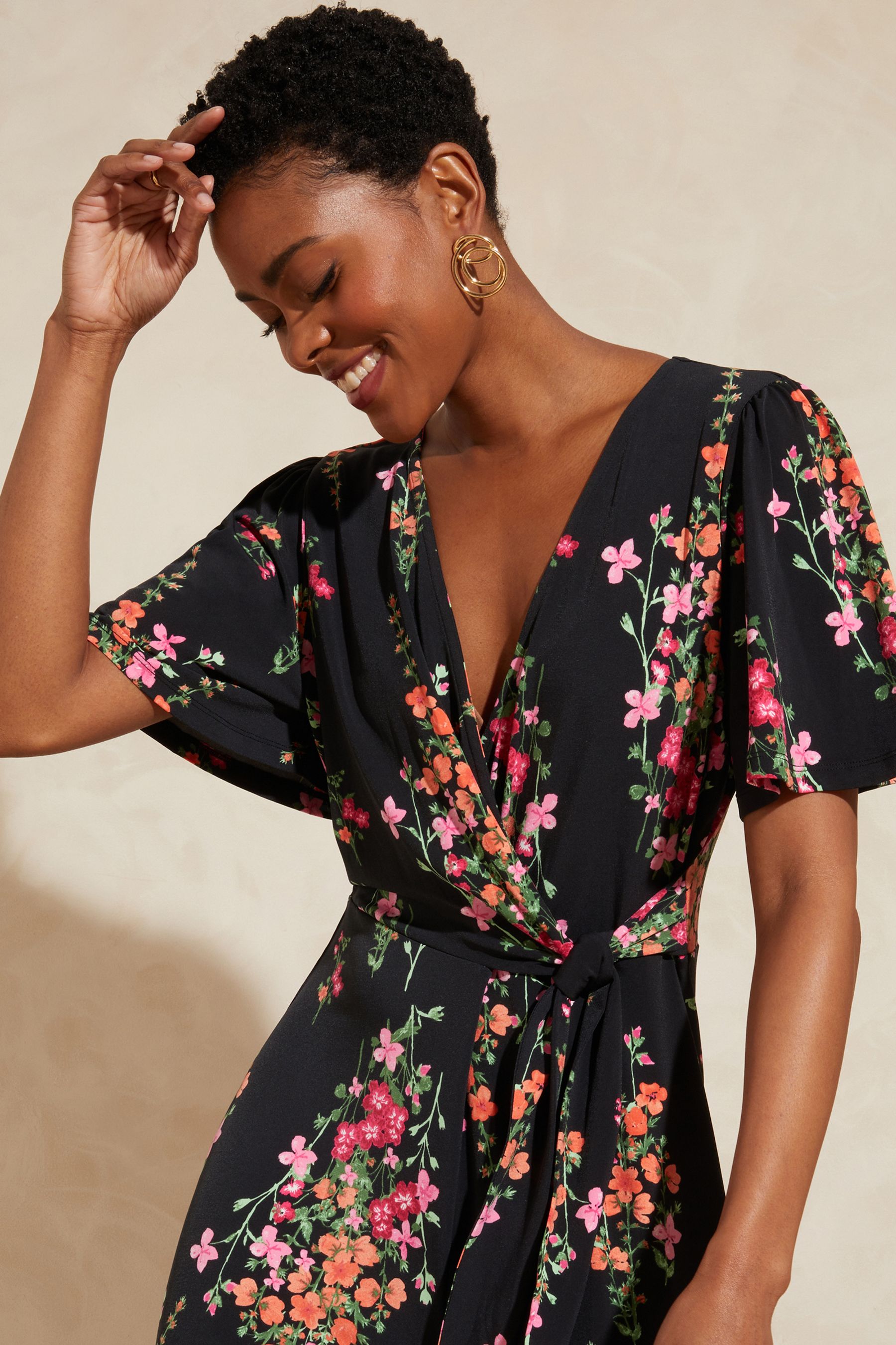 Buy Love Roses Black Floral Twist Front Jersey Jumpsuit from the Next UK online shop