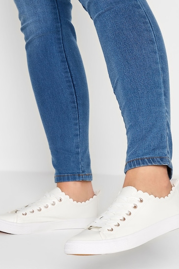 Yours Curve White Wide-Fit Scalloped Edge Trainers