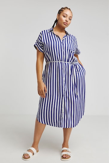 Simply Be Blue Stripe Boxy Shirt With Pockets