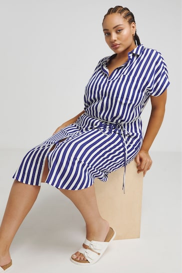 Simply Be Blue Stripe Boxy Shirt With Pockets