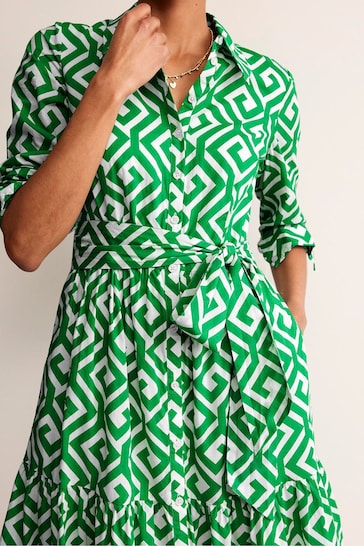 Boden Green Flo Cotton Midi Shirt Dress