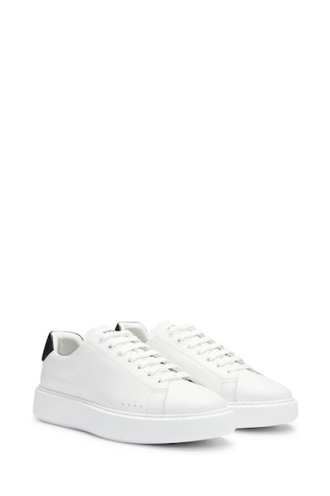 HUGO Leather Lace-up White Trainers With Contrast Branded Backtab