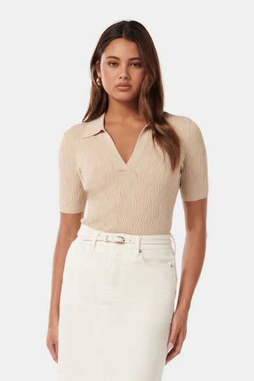 Forever New Cream Paris Short Sleeves Textured Knit Top