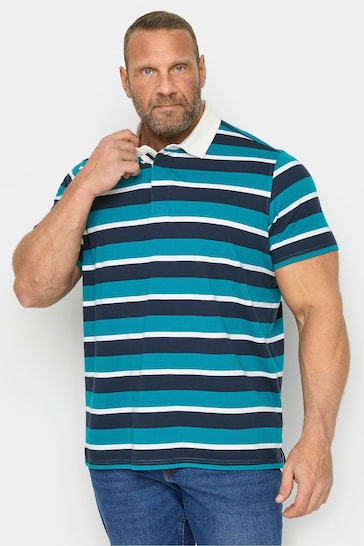 BadRhino Big & Tall Blue Stripe Rugby Polo Shirt
