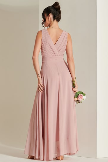 Jolie Moi Mauve Pink Pleated Bodice Chiffon Maxi Dress