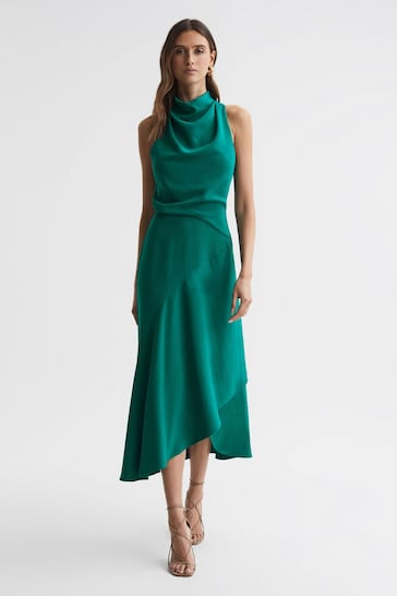 Buy Reiss Green Giana High Neck Draped Midi Dress from the Next UK ...