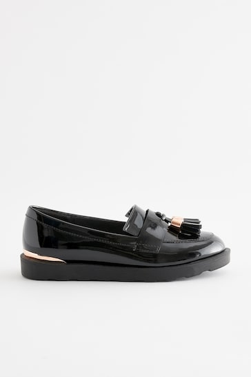Black Rose Gold Standard Fit (F) School Tassel Loafers