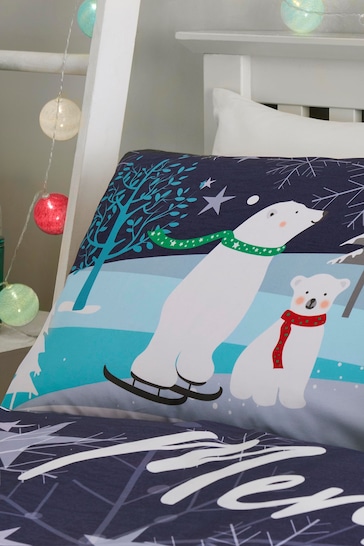 Fusion Blue Christmas Bears Duvet Cover and Pillowcase Set