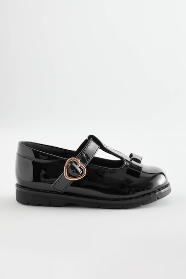 Black Patent Standard Fit (F) School Junior Bow T-Bar Shoes