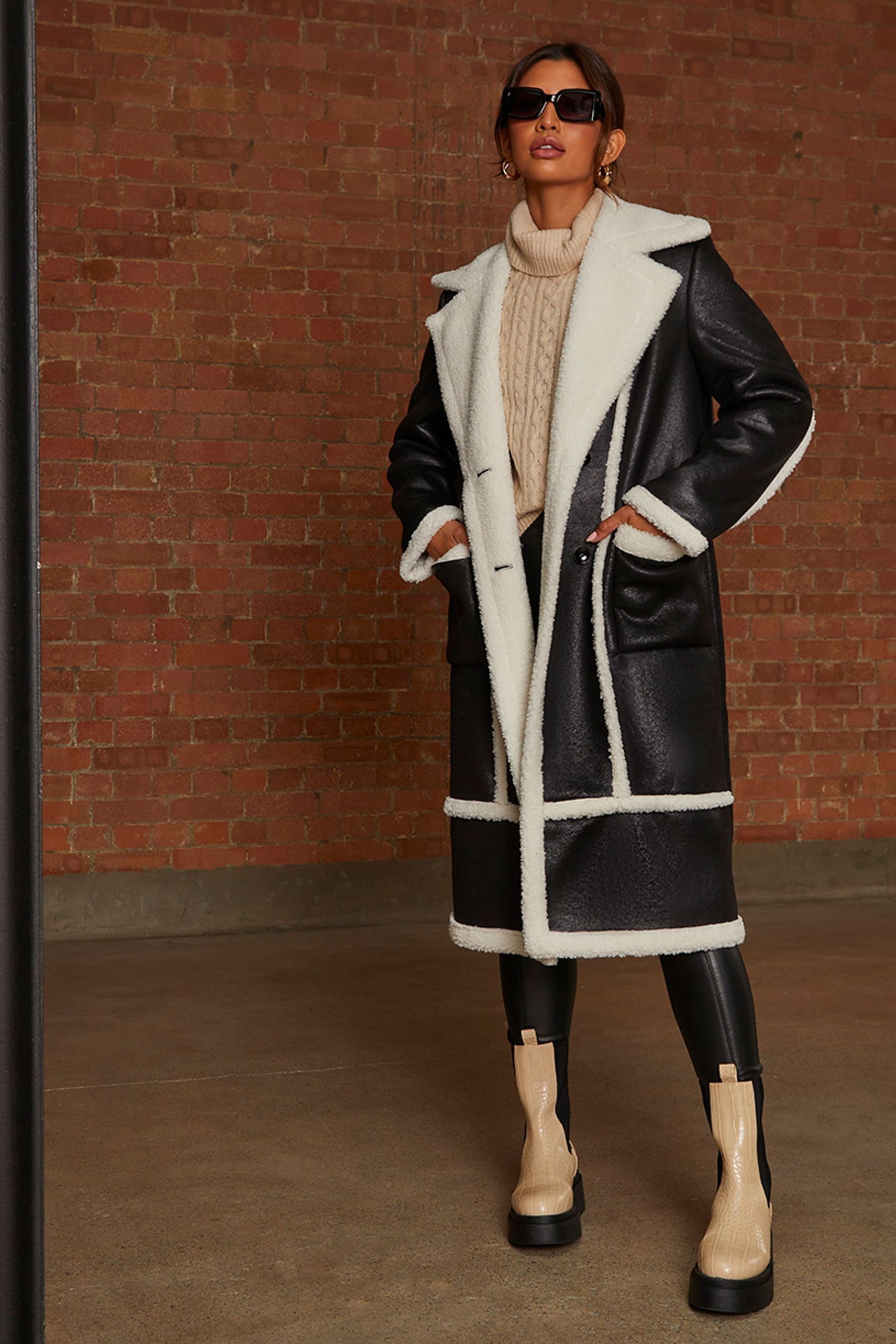 Belted hot sale shearling coat