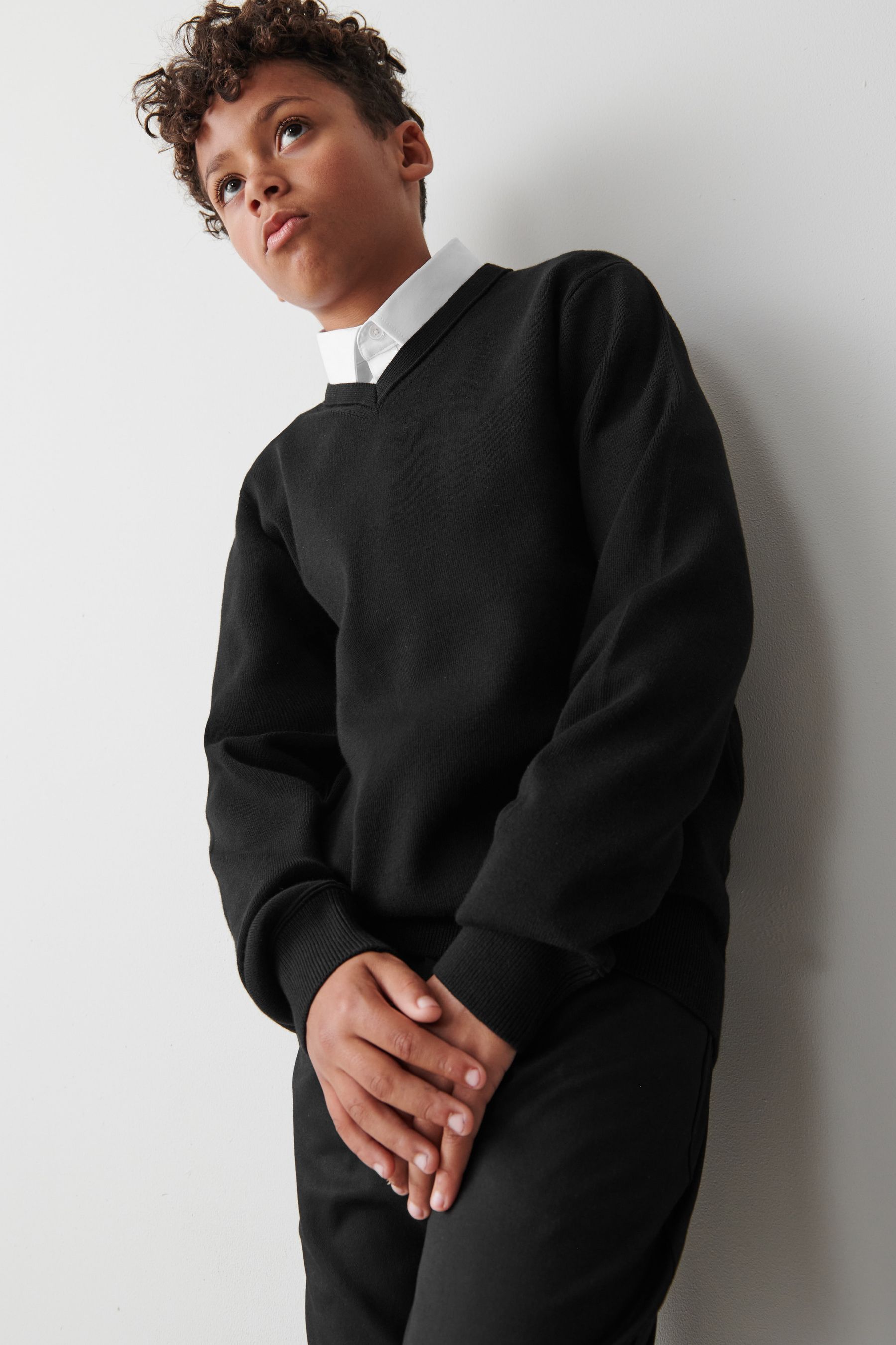 Boys black v neck jumper 2025