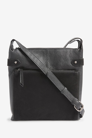 Black Leather Pocket Messenger Bag