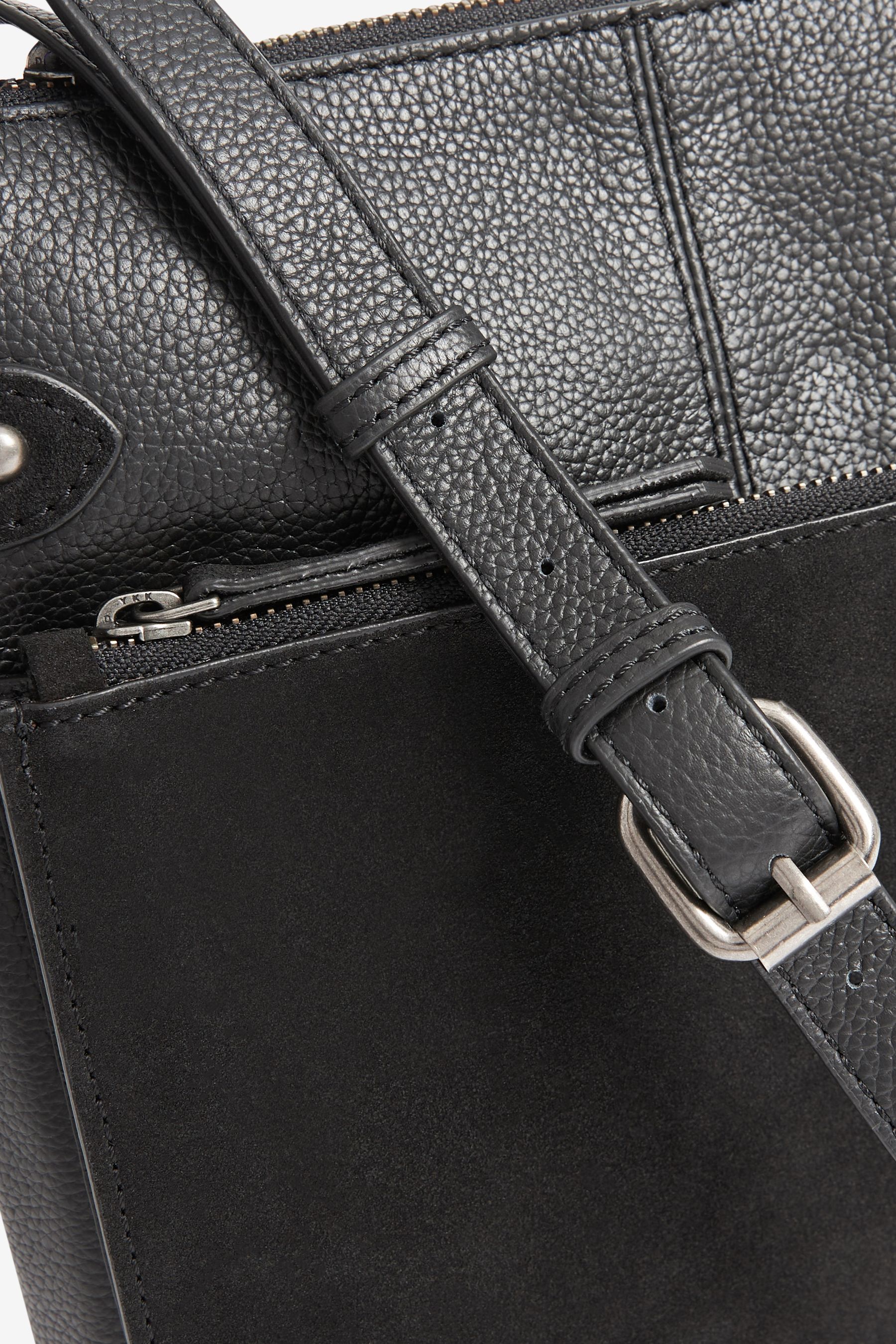 Black Leather Pocket Messenger Bag