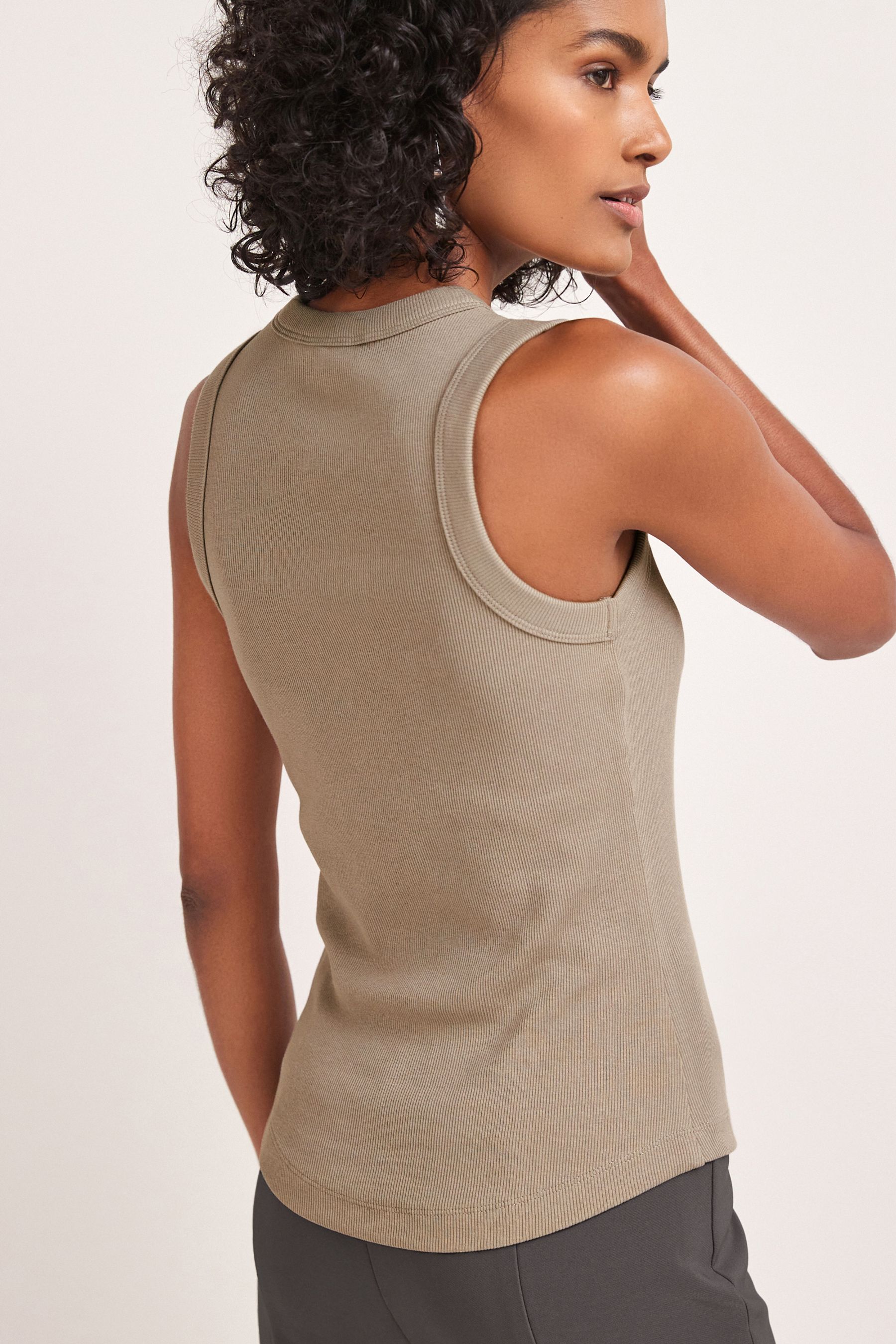 Buy Taupe Brown Ribbed Racer Tank Vest Sleeveless Top from the Next UK online shop