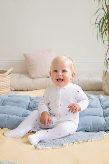 JoJo Maman Bébé Star Embroidered Cotton Baby Sleepsuit
