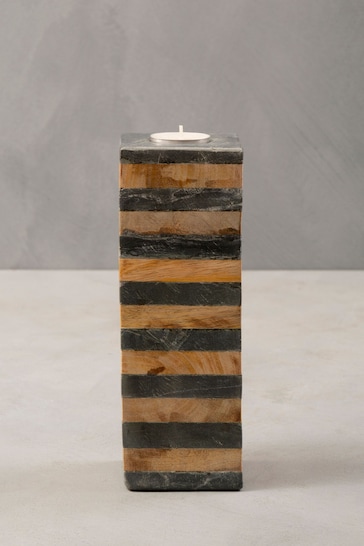 Fifty Five South Clear Slate/Mango Wood Candle Holder