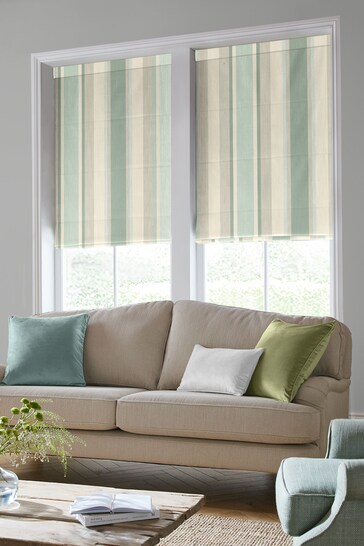 Laura Ashley Green Awning Stripe Made To Measure Roman Blinds