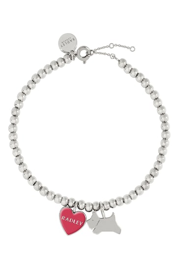 Radley Silver Plated Friendship Bracelet with Jumping Dog and Pink Enamel Heart