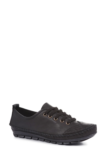 Pavers Wide Fit Black Leather Lace-Up Trainers