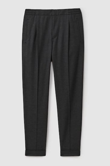 Reiss Charcoal Brighton Relaxed Drawstring Trousers with Turn-Ups