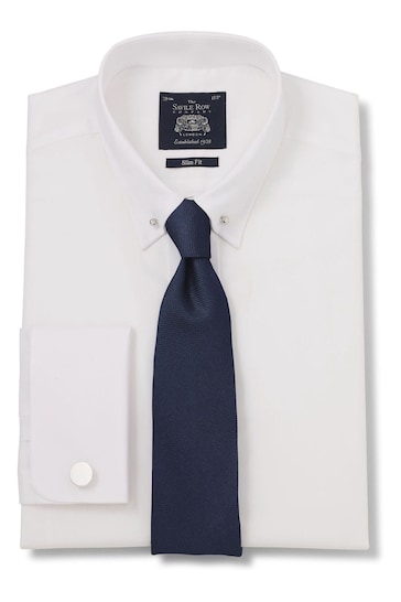 Savile Row Co White Pin Collar Slim Fit Double Cuff Shirt