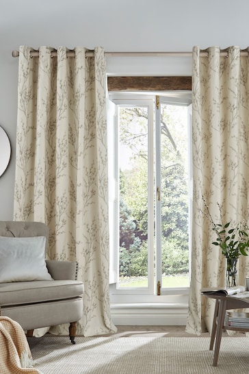 Laura Ashley Natural Pussy Willow Lined Eyelet Curtains