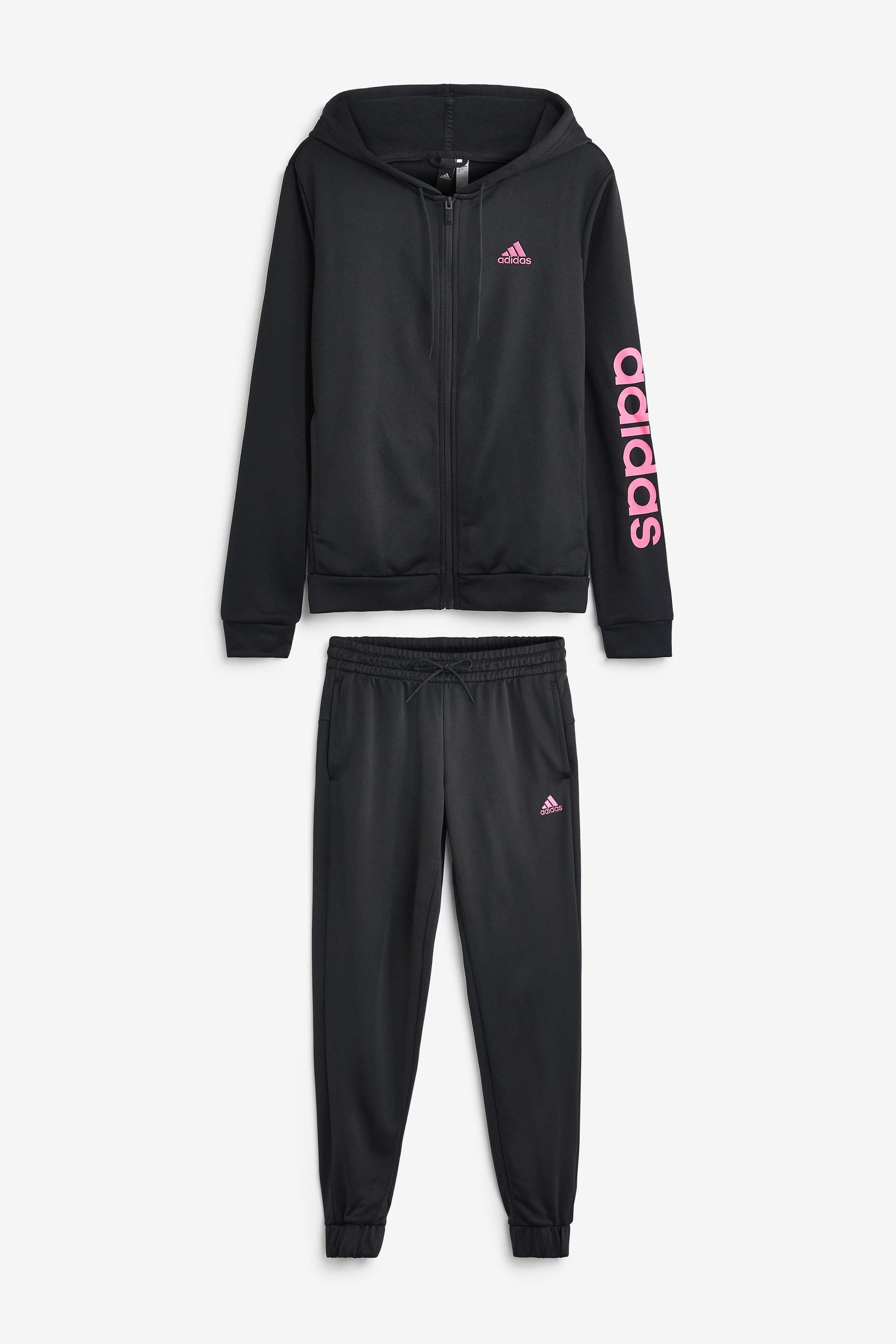 Pink and sales black adidas tracksuit