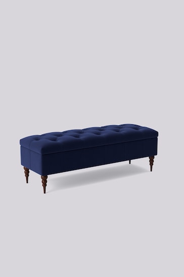 Swoon Easy Velvet Ink Blue Plymouth Ottoman