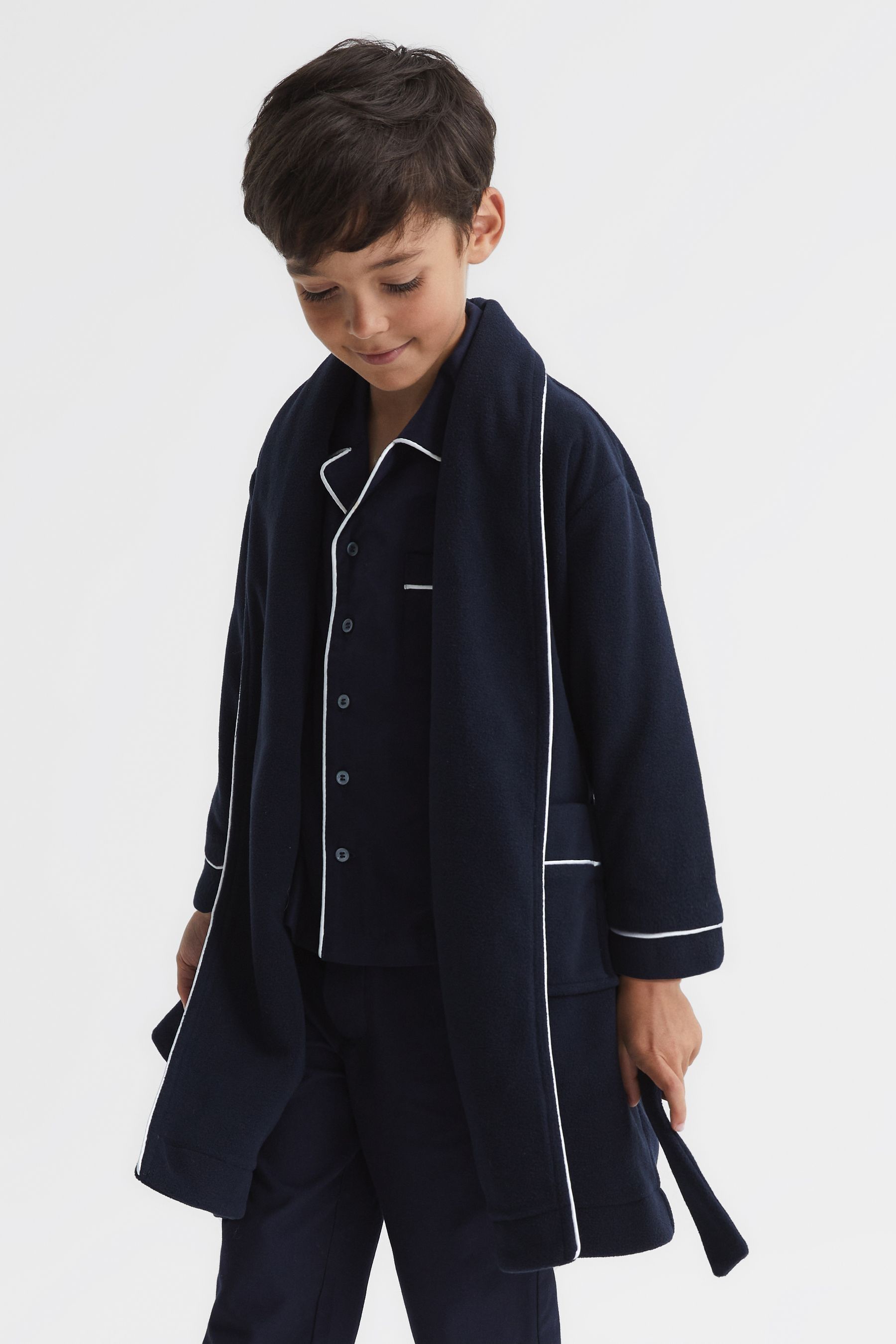 Buy Reiss Navy Snuggle Senior Piped Fleece Dressing Gown Nightwear