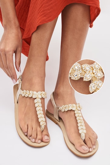 Gold Regular/Wide Fit Forever Comfort® Leather Jewel Toe Post Flat Sandals
