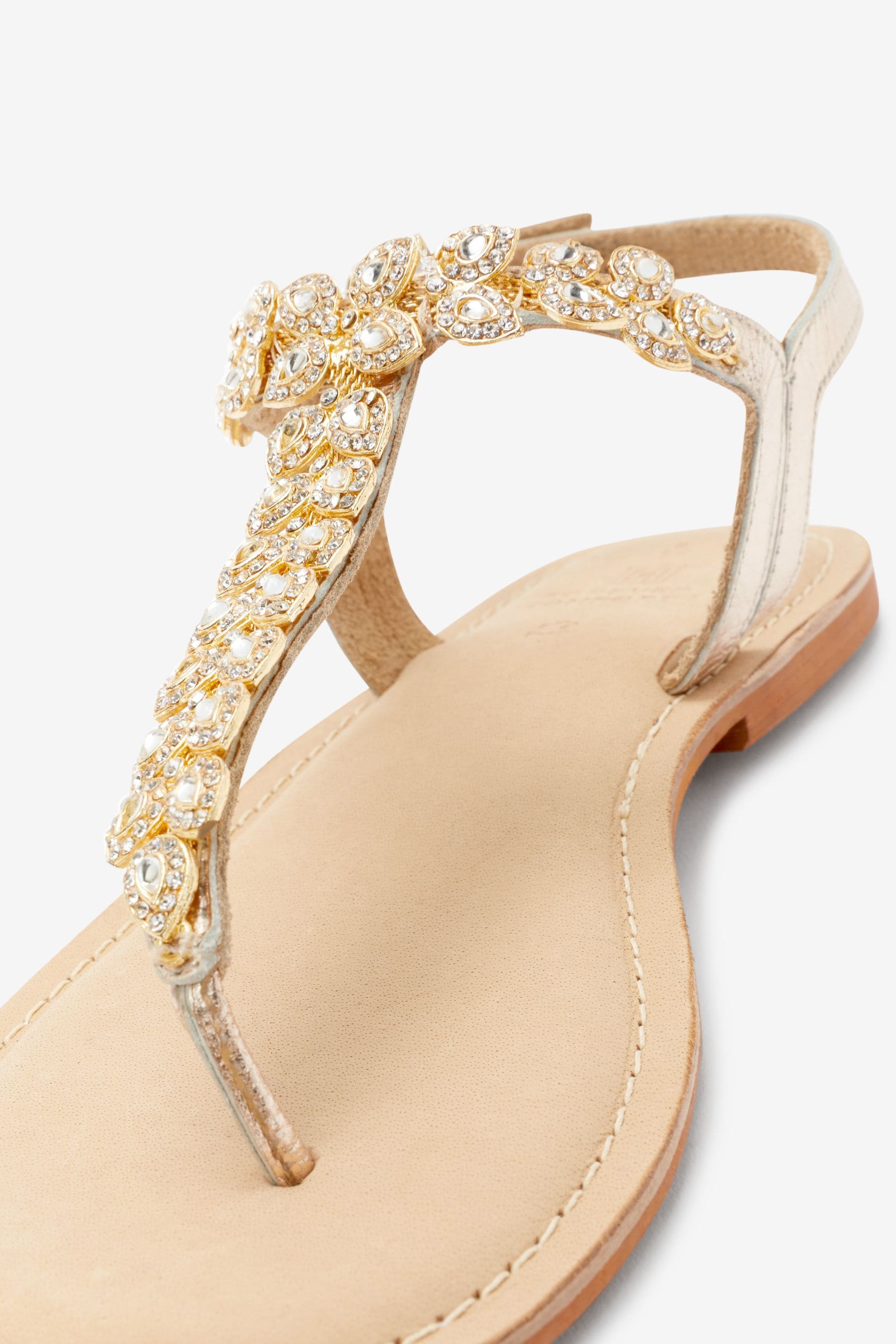 Beige jewel hotsell embellished flat sandals
