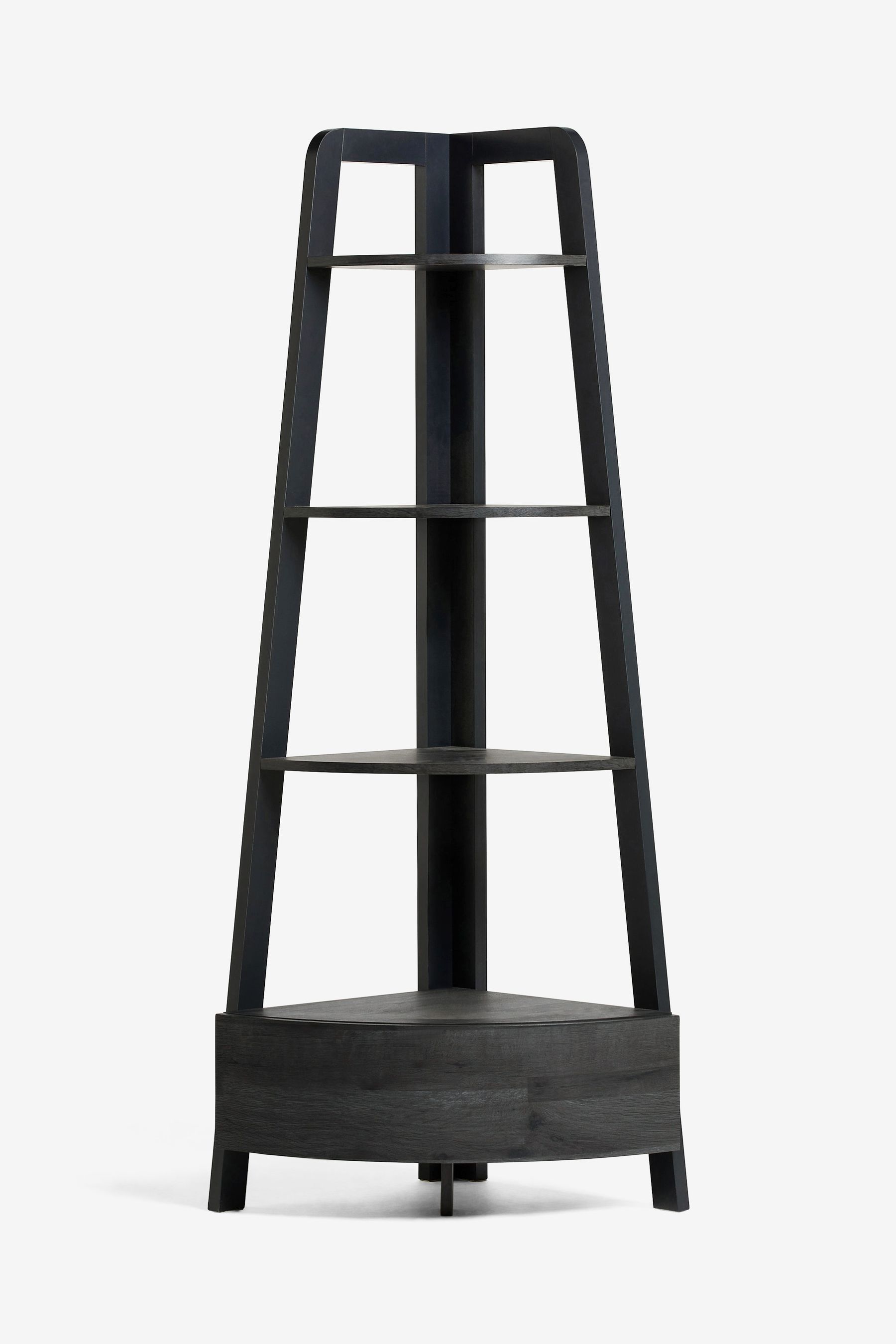 Corner black shop ladder shelf