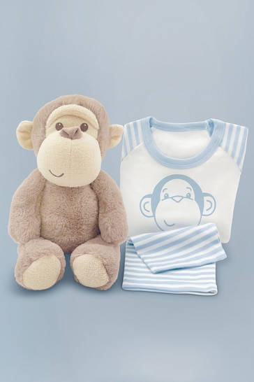 Babyblooms Monkey Soft Toy with Personalised Blue Stripe Pyjamas