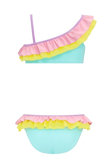 Sunuva Pink Pastel Colourblock One Shoulder Frill Bikini
