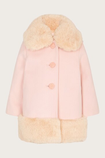 Monsoon Pink Baby Fur Trim Coat