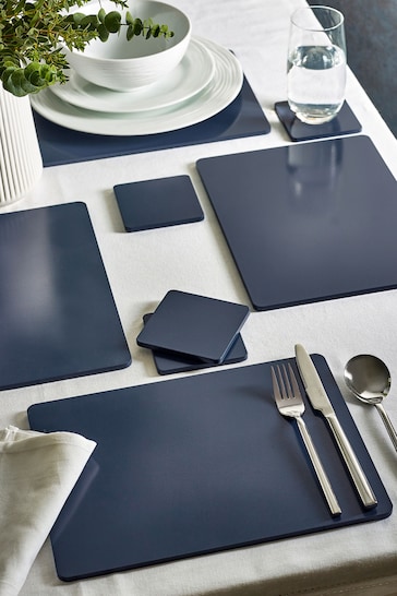 Set of 4 Navy Blue Placemats and Coasters
