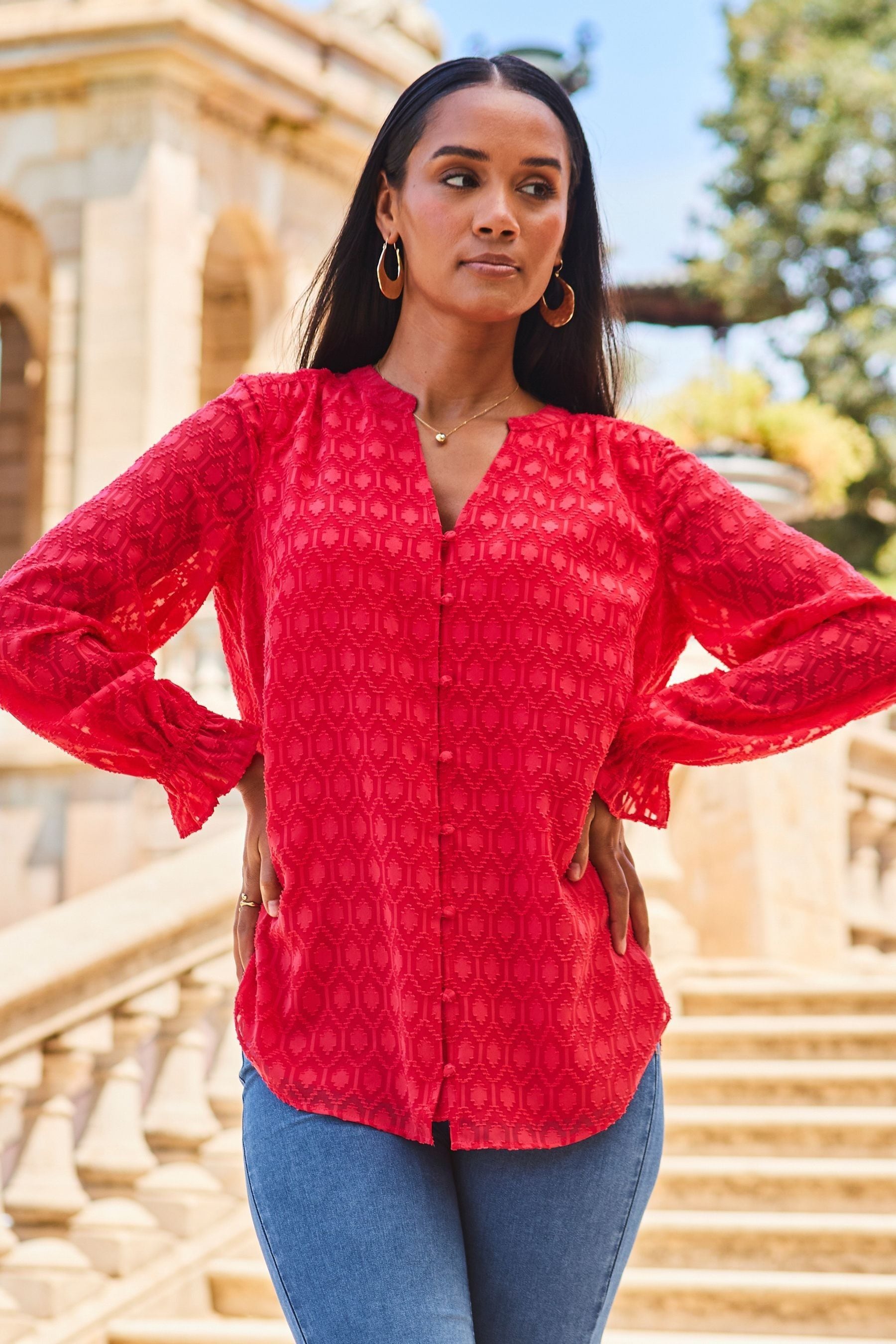 Red sequin sale blouse