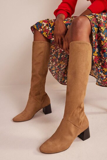 brown stretch knee high boots