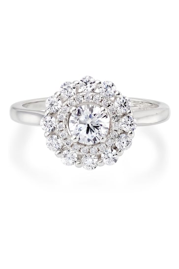 Beaverbrooks Sterling Silver Cubic Zirconia Double Halo Ring