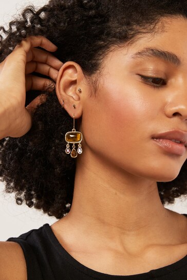 Gold Tone Cluster Drop Earrings