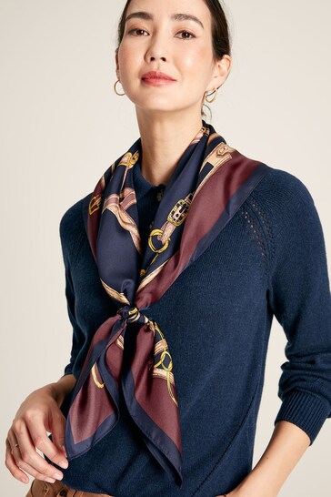 Joules Bloomfield Navy Printed Silk Square Scarf
