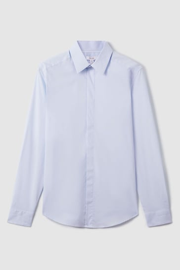 Reiss Blue Kiana Slim Fit Cotton Blend Shirt