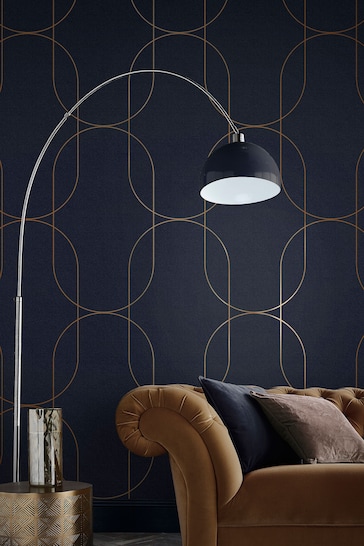 Graham & Brown Blue Palais Navy & Copper Wallpaper