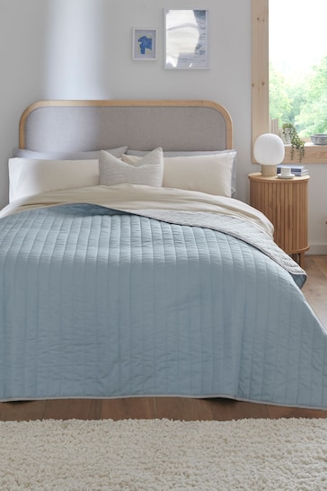 Blue Reversible Cotton Rich Bedspread