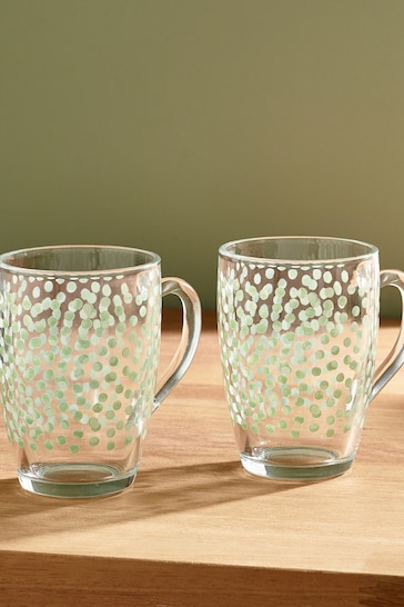 Set of 2 Sage Green Polka Dot Glass Mugs