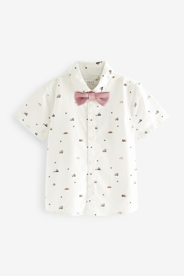 White Smart Printed Shirt with Bowtie (3mths-7yrs)