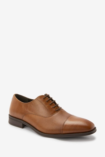 Tan Brown Leather Oxford Toe Cap Shoes